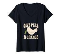 Women's Give Peas A Chance Funny Retro Bird Pun V-Neck T-Shirt