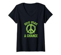 Womens Give Peas A Chance Veggie Vegan Lover V-Neck T-Shirt