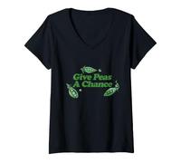 Women's Give Peas a Change Green Pea Illustration V-Neck T-Shirt