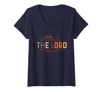 Womens Give Thank to The Lord Psalm Faithful Christian Gratitude V-Neck T-Shirt