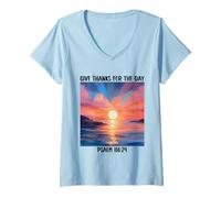 Womens Give-Thanks For The-Day Bible Verse Christian Sunset Faith V-Neck T-Shirt