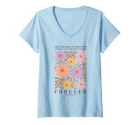 Women's Give Thanks Lord Love Endures Forever Psalm 136:1 V-Neck T-Shirt