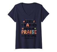 Womens Give Thanks Praise His Name Psalm Quote V-Neck T-Shirt