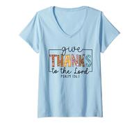 Womens Give Thanks to the Lord, PSALM 136:1 Christian Bible Verse V-Neck T-Shirt
