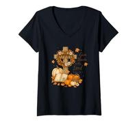 Womens Give Thanks To The Lord Psalm 136:1 Cross V-Neck T-Shirt