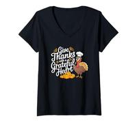Womens Give Thanks with A Grateful Heart Thanksgiving V-Neck T-Shirt