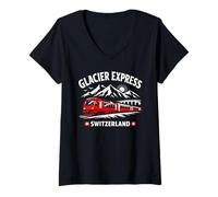 Women's Glacier Express Switzerland Scenic Train Alps Graphic V-Neck T-Shirt