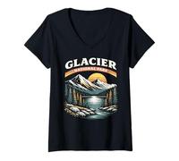 Women's Glacier National Park Montana Mountain Sunset Front & Back V-Neck T-Shirt