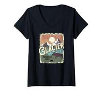 Womens Glacier National Park Montana USA Vintage Travel Souvenir V-Neck T-Shirt