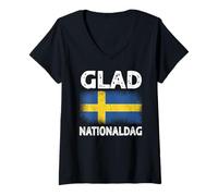 Womens Glad Nationaldag Swedish Language Happy National Day V-Neck T-Shirt