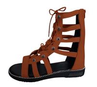 Womens Gladiator Boots - Roman Sandals For Women - Open Toe Ankle Boots Lace Up Shoes Low Heel Dressy Shoes Hollow Out Walking Sandals Breathable Lightweight Boot Wide Fit Slipper Booties