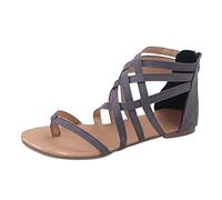 Women's Gladiator Flat Sandals Size 5 Criss Cross Ankle Strap Back Zipper Thong Toe Bohemian Casual Summer Beach Walking Shoes for Ladies Roman Style Open Toe Hollow Footwear Female