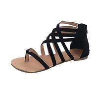 Women's Gladiator Flat Sandals Size 6.5 Criss Cross Ankle Strap Back Zipper Thong Toe Bohemian Casual Summer Beach Walking Shoes for Ladies Roman Style Open Toe Hollow Footwear Female