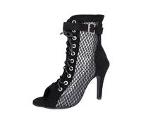 Women's Gladiator Sandals, Dance Heels, Strappy High Heels, 7 cm & 10 cm Heel, Sexy Peep Toe Heels, Latin Dance Shoes for Women, Slip-On Sole, Comfortable Stiletto Sandals, 05 Black, 8.5 UK