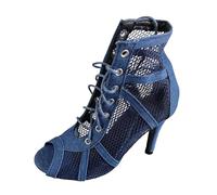 Women's Gladiator Sandals, Dance Heels, Strappy High Heels, 7 cm & 10 cm Heel, Sexy Peep Toe Heels, Latin Dance Shoes for Women, Slip-On Sole, Comfortable Stiletto Sandals, 07 Sky Blue, 5 UK