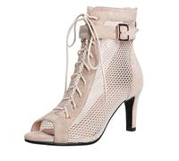 Women's Gladiator Sandals, Dance Heels, Strappy High Heels, 7 cm & 10 cm Heel, Sexy Peep Toe Heels, Latin Dance Shoes for Women, Slip-On Sole, Comfortable Stiletto Sandals, 01 Beige, 5 UK