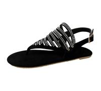 Women's Gladiator Sandals, Dressy Flip Flop Sandals, Sparkly Rhinestone Strappy Design Adjustable Buckle Footwear Lightweight Soft Sole Comfortable Casual Summer Shoes Black, Size 5