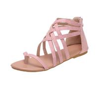 Women's Gladiator Sandals Flat Sandals Thong Cross Strappy Trendy Roman Shoes with Zipper Summer Open Toe(Pink,4.5 UK