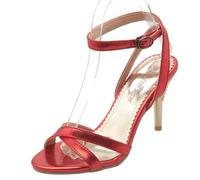 Womens Gladiator Sandals Strappy Cage Stiletto Heel Open Toe Ankle Buckle Dress Shoes Pumps Evening Heels for Party & Club Metallic Finish,Red,4.5 UK