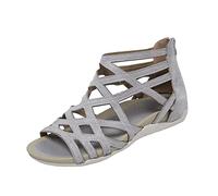 Women's Gladiator Sandals Summer Flat Ladies Fashion Open Toe Strappy Sandals Boho Rhinestone Back Zip up Shoes Breathable Non Slip Beach Shoes