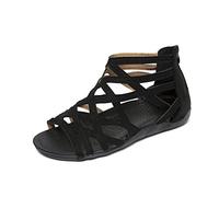 Women's Gladiator Sandals Summer Flat Ladies Fashion Open Toe Strappy Sandals Boho Rhinestone Back Zip up Shoes Breathable Non Slip Beach Shoes
