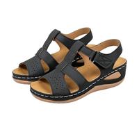 Women's Gladiator Wedge Sandals Size 6 Black Open Toe Adjustable Ankle Strap Summer Wedge Platform Sandals Casual Comfortable Chunky Heel Slip-On Arch Support Dressy Shoes Sandle