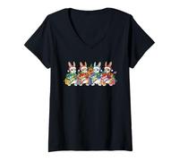 Womens Glam Guitar Rabbits Christmas Rock Band Music V-Neck T-Shirt