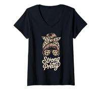 Women's Glam Strong & Pretty Wellness Mud Run Gym Team Mom Workout V-Neck T-Shirt