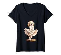 Women's Glamorous Cat Vintage Style Hollywood Theme Design V-Neck T-Shirt