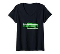 Womens Glasgow is Green and White V-Neck T-Shirt