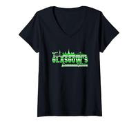Women's Glasgow is Green and White V-Neck T-Shirt, Black, Large