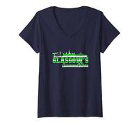 Women's Glasgow is Green and White V-Neck T-Shirt, Navy Blue, Large