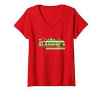 Women's Glasgow is Green and White V-Neck T-Shirt, Red, Medium