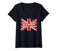 Womens Glasgow Scotland Britain United Kingdom Souvenir Flag V-Neck T-Shirt