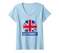 Womens Glastonbury, Somerset - British Union Jack V-Neck T-Shirt