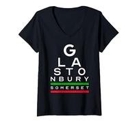 Womens Glastonbury, Somerset - Funny optician's eye chart V-Neck T-Shirt