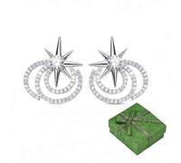 Women's Glinda the Witch Style Six-pointed Star Stud Earrings, Alloy Inlaid Moon & Star Rhinestones, Fashion Elegant Daily Wear Jewelry, 1 Pair (Silver)
