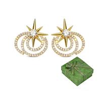 Women's Glinda the Witch Style Six-pointed Star Stud Earrings, Alloy Inlaid Moon & Star Rhinestones, Fashion Elegant Daily Wear Jewelry, 1 Pair (Gold)
