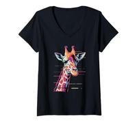 Womens Glitch Art Giraffe Giraffes V-Neck T-Shirt