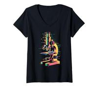 Womens Glitch Art Microscope Scientist Biologist Microbiologist V-Neck T-Shirt