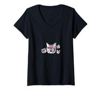 Womens Glitch Cat Vibes - Vaporwave Trippy Halftone Art V-Neck T-Shirt