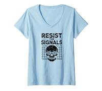 Womens Glitch Skull Design Trippy Spiral Eyes Conspiracy Art V-Neck T-Shirt