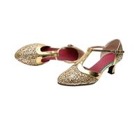 Women's Glitter Ballroom Dance Shoes-Elegant Silver Kitten Heel Latin Salsa Pumps With T-Strap For Stage Performance Or Practice,Gold 5cm,42