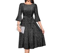 Womens Glitter Black Formal Dress Long Sleeve Cocktail Dresses Knee Length Funeral Dresses for Women Black Evening Dress for Women Glitter-Black 2XL