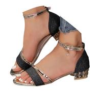 Women's Glitter Chunky Heel Evening Sandals, Open Toe Ankle Strap Party Shoes with Studs, Night Out Dressy High Heel Summer Sandals,Fashionable Versatile Sandal (6.5)