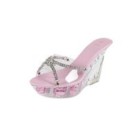 Women's Glitter Clear Crystal Platform Sandals - Wedge Flip Flops for Prom, Party, Night Out, Walking, Casual Outfit,Pink,4.5 UK