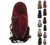 Women's Glitter Decor Head Scarf 31.5” Rhinestone Sparkle Sequin Square Hair Wrap Scarves Summer Fashion Mesh Bandana (Red,80 * 80cm)