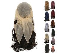 Women's Glitter Decor Head Scarf 31.5” Rhinestone Sparkle Sequin Square Hair Wrap Scarves Summer Fashion Mesh Bandana (Beige,80 * 80cm)