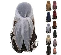 Women's Glitter Decor Head Scarf 31.5” Rhinestone Sparkle Sequin Square Hair Wrap Scarves Summer Fashion Mesh Bandana (White,80 * 80cm)