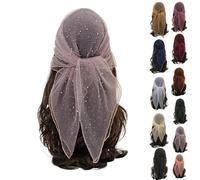 Women's Glitter Decor Head Scarf 31.5” Rhinestone Sparkle Sequin Square Hair Wrap Scarves Summer Fashion Mesh Bandana (Light Purple,80 * 80cm)